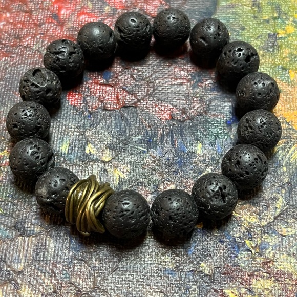 VTG Bohemian Black Stone Beaded Stretchy Costume Jewelry Bracelet - Picture 3 of 3